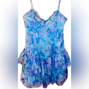 NWT Wild Fable sleeveless tiered Jacquard fit & flare floral blue mini dress